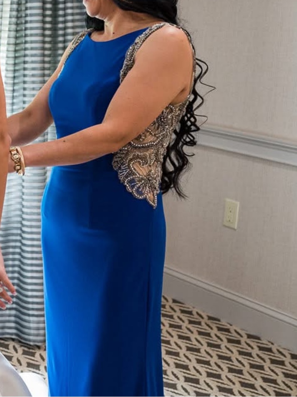 Royal Blue Maxi Dress with Beaded Back & Side Panels